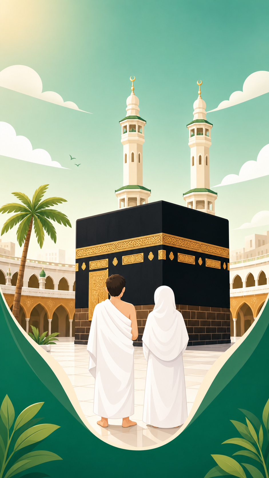 Ilustrasi Ka'bah dan jamaah haji